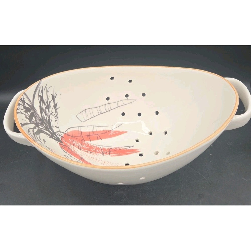 Floor 9 Ceramic Colander Berry Bowl White Watercolor Carrot Veggie Strainer